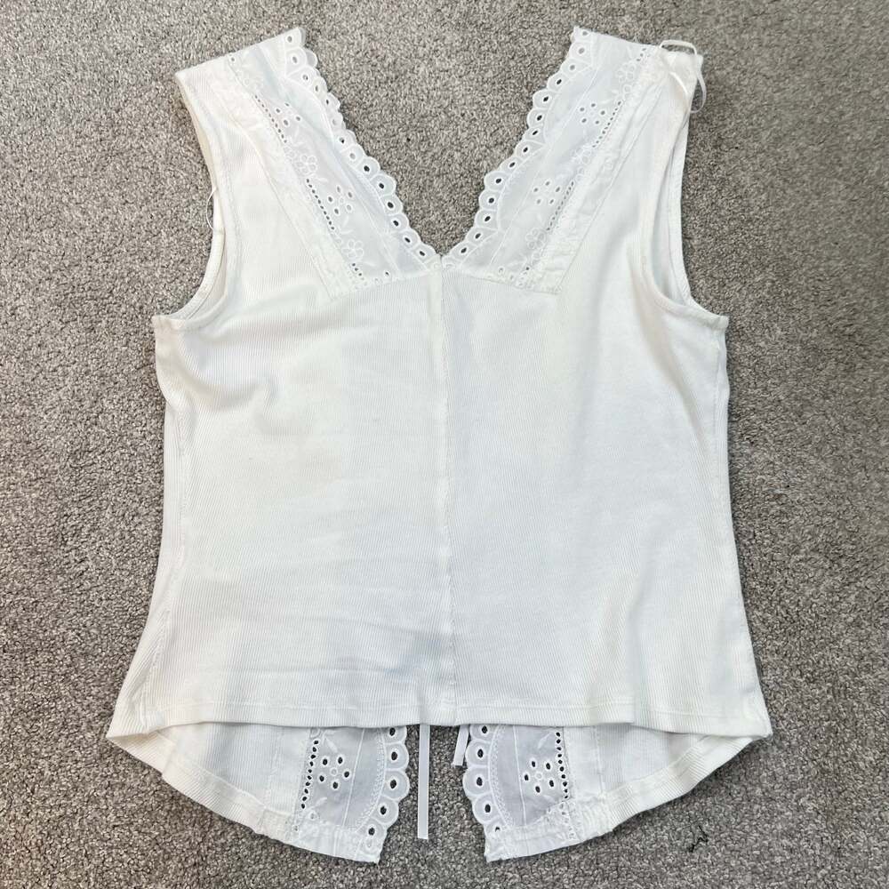 Free People Gesibelle Cotton Eyelet Tie Front Sleeveless Vest Maxi Skirt Set M - Picture 6 of 14